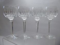 Six Waterford Crystal 'Maureen' Hock Glasses (one chipped and cracked), together with a decanter (