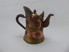 A Tibetan Lidded Copper and Brass 'Monk's Hat' Ewer with dragon handle, approx 19 cms high