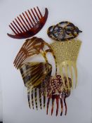 A Collection of Victorian Hair Combs, including tortoiseshell.