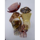 A Collection of Victorian Hair Combs, including tortoiseshell.