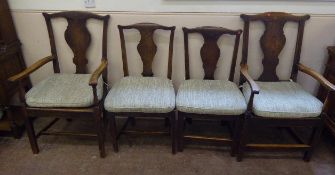 Four Antique Oak Chairs, including two carvers and two dining chairs, with upholstered tie-on