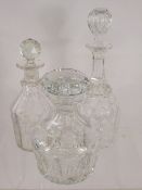 Three Cut Glass Decanters and Stoppers, including Brierley.