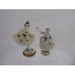 19th Century Royal Vienna Porcelain Dancing Figurines, with filigree lace gowns, approx 13 and 11