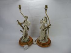 A Pair of G. Armani for Capodimonte Figural Lamp Bases, approx 52 cms, depicting a maiden and youth,