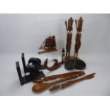 Miscellaneous Wooden Items, including two oriental jar stands, two ebony elephant book ends, two