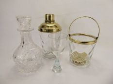 Two Stuart Decanters and Stoppers, together with six glasses of stirrup design, a cut-glass ice