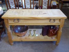 A Pine Sideboard, with a long drawer to one side and lower shelf, approx 120 x 45 x 77 cms.