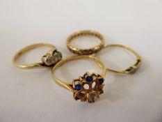 Miscellaneous Gold Rings, including a 9ct yellow and white gold rose cut three stone diamond ring,