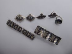 A Quantity of Thai Silver, including two bracelets, a lady's ring, and two pairs of earrings.