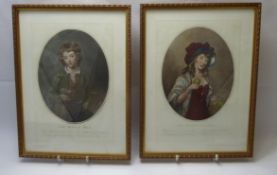 Two Coloured Stipple Engravings, entitled 'The Primrose Girl' and 'The Match Boy', engraved by R.