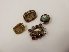 Four Antique Miniature Mourning Brooches, including 9 ct tourmaline, approx 3.7 gms, 9 ct enamel and