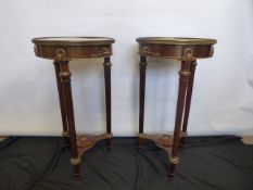 A Pair of Louis XV-Style Circular Occasional Tables, the tables having reeded legs with brass mounts