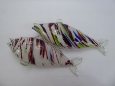 Two Decorative Murano Style Glass Fishes, approx 18 cms.