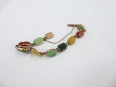 A Vintage 9ct Yellow Gold Semi-Precious Stone Bracelet, approx length 16 cms, approx wt. 9.6 gms.