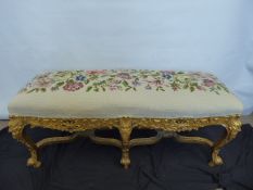 Antique Louis XVI Style Gilt Wood Boudoir Seat, ornately carved framed depict shell and shield