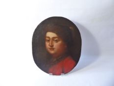 A Mid 18th Century Oil on Panel, Portrait of a Gentleman, a fragment of it's original size, approx