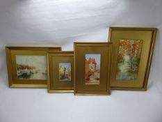 Four Miscellaneous Watercolours on Paper, including a River Barge signed Dell, Woodland Scene signed