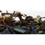 A Vintage Group of Elastolim Painted Figures, including a Model Stage Coach with horses, five