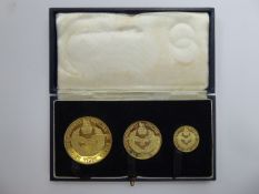 18ct Gold Three Medal Battle of Britain 25th Anniversary Commemorative Set, in original presentation