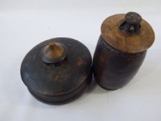 Two Antique Tribal Burnished Wood Food Vessels with Covers. (af)
