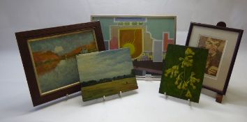 Miscellaneous Oils, including 1970's Myriel Sabin Gouache on Paper entitled 'Window Box', approx