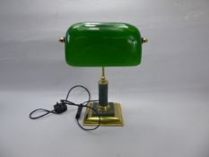 A Marble and Brass Accountants Desk Lamp, with green shade.