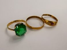 A 22 ct Victorian Green Stone Ring size N , together with a 22 ct Victorian pink and white stone