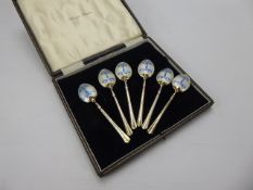 A Set of Silver and Enamel Coffee Spoons, Birmingham hallmark, dated 1941, mm T & S, in the original