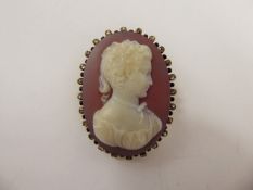 An Antique Sapphire and Diamond Cameo Brooch Pendant, carved with a feminine profile, approx 3 x 3.8