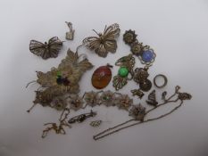 Miscellaneous Silver and Silver Metal Jewellery, including a filigree butterfly brooches, spider web