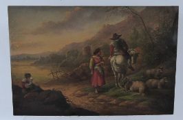 A Continental 18th Century Oil on Board, depicting a scene of farewell, artist unknown, approx 33