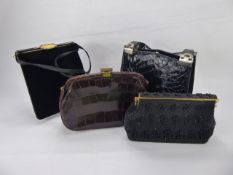 Lady's Vintage Handbags, including two crocodile skin style handbags in brown and black, Denman's