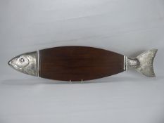 A Bespoke Asprey of London Silver and Mahogany Fish Platter, the tail and fish head mounted in