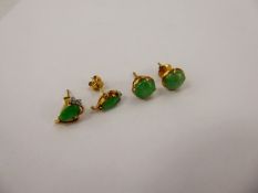 A Pair of 14 ct Yellow and White Gold Jade and Diamond Ear Studs, together with a further pair of