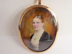 A Victorian Oval Portrait Miniature on Ivory, depicting Jessica Ely (Aunt Ely), approx 12 x 8 cms,