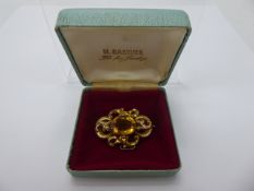 An Antique Citrine Brooch in a 14 ct yellow gold mount, citrine 16 x 12 mm, total wt 8.1 gms.