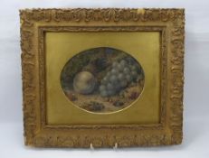 Two Antique Still Life Prints, one depicting grapes, the other red plums, glazed and framed,