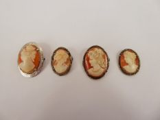 Four Silver Hallmarked Shell Cameo Brooches, depicting classical profiles, the majority stamped