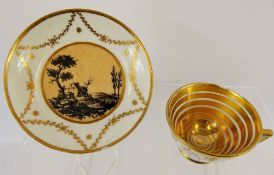 An Antique Gilded Porcelain Tea Cup, with concentric circle design to cup bowl, marked 'Souvenir