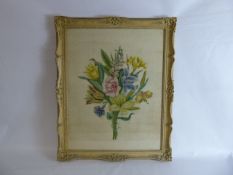 An Antique Embroidery, depicting a floral spray, approx 45 x 58 cms, framed and glazed.