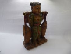 A Wood Carved Figure of a Japanese Fish Carrier, approx 50 cms