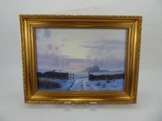 An Original Oil Painting depicting a wintry scene of Banburgh Castle, approx 34 x 24 cms (io),