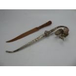 A Vintage Indian Hand-Carved Wooden Letter Opener depicting a Ganesh head together with a vintage