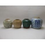 Two Pottery Ginger Jars (no lids), together with Satsuma bowl and a blue and white trinket box. (4)