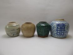 Two Pottery Ginger Jars (no lids), together with Satsuma bowl and a blue and white trinket box. (4)