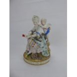 An Antique Continental Figural Group, approx 25 cms, Cupid and Fair Woman.