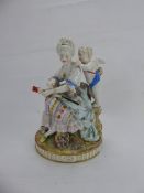 An Antique Continental Figural Group, approx 25 cms, Cupid and Fair Woman.