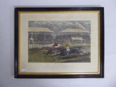 After J Pollard, Three Antique Racing Prints, engraved by C. Hunt The Great Contest 'Bend Or &