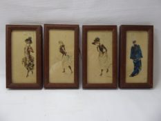 Four original water colours, depicting ladies, approx 11 x 20 cms, glazed and framed. (4)