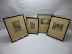 Four Black and White Etchings, entitled 'The Old Bridge Weymouth', 'Venice', Anthony Hall's 'Ansteys